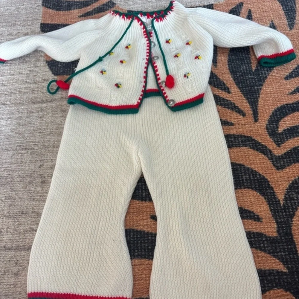 Vintage Kids Matching Set Cream with Red and Green Trim